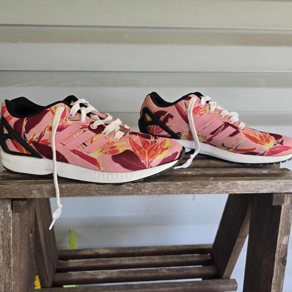 Adidas ZX Flux Print Mens Size 7 Pink‎ White Athletic Running Shoes Sneakers